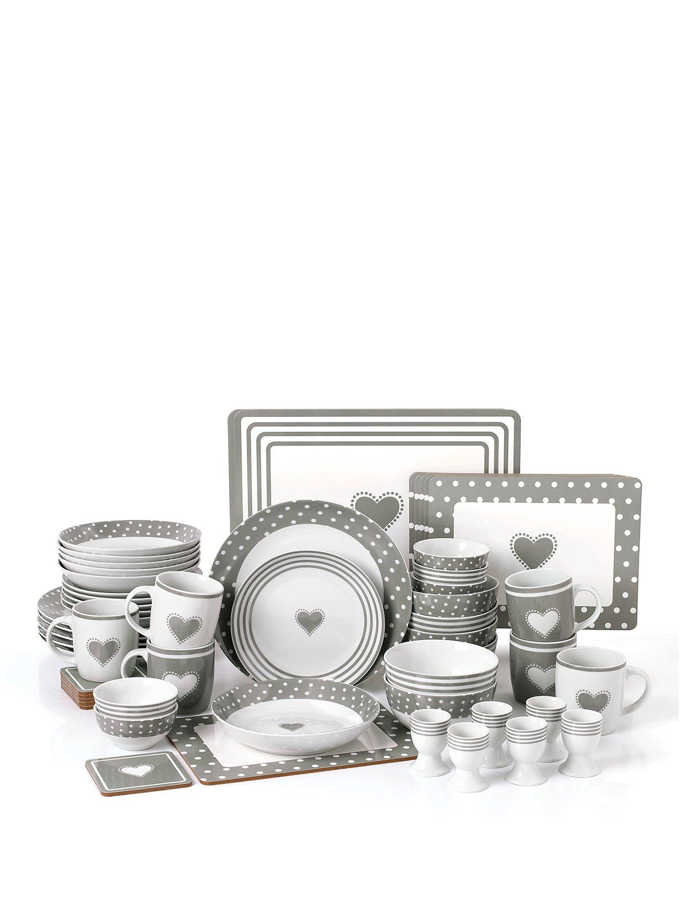 Image 1 of 4 of WATERSIDE Grey Heart 56-piece Dinner Set