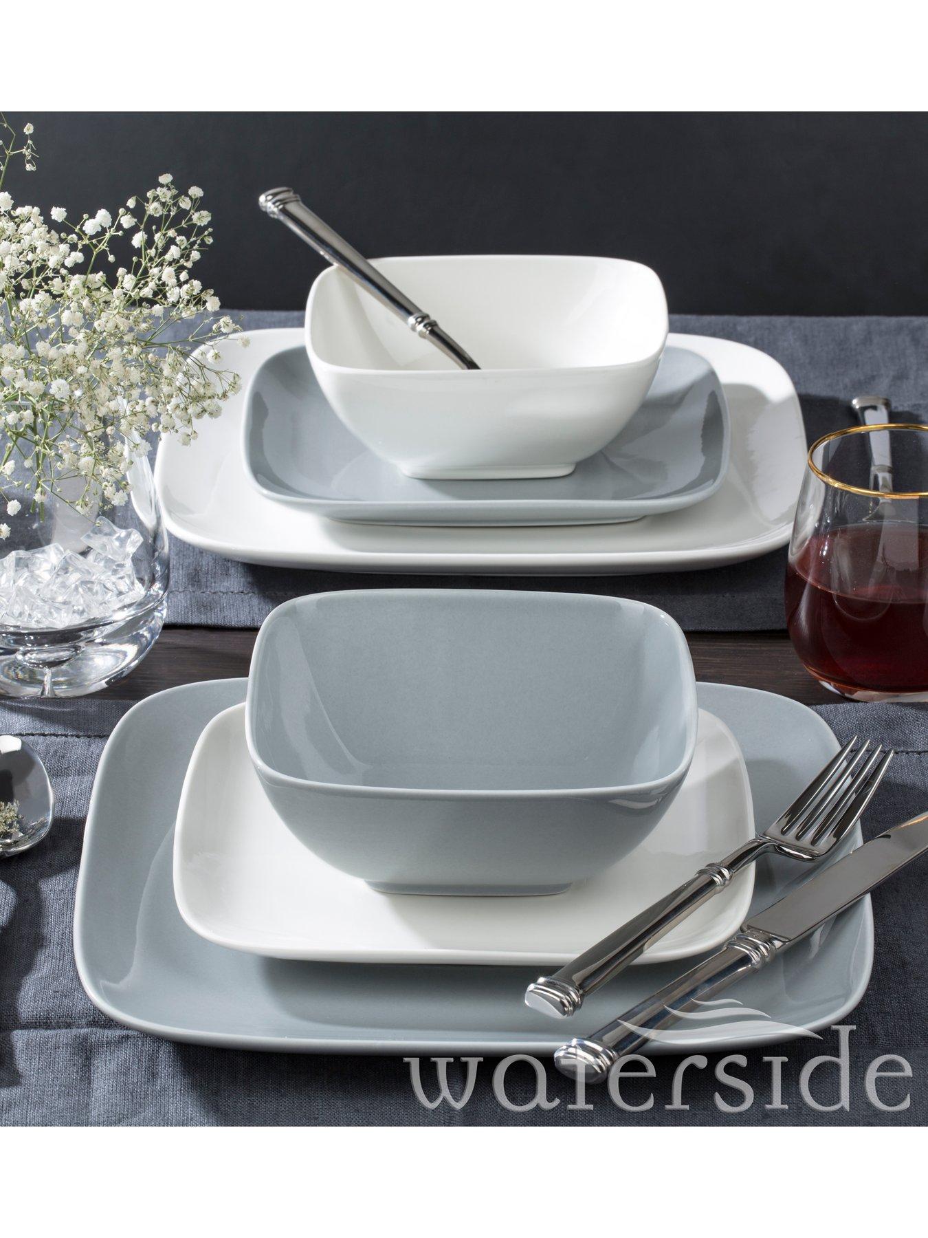 Waterside Hampton Grey And White Square 24 Piece Dinner Set Littlewoods Com