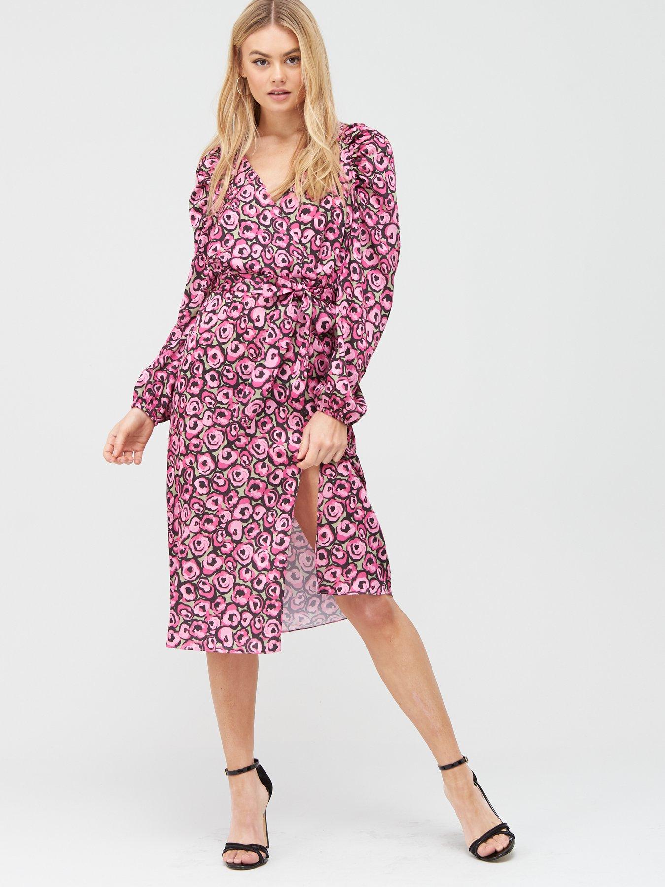 river island velvet plisse midi dress pink