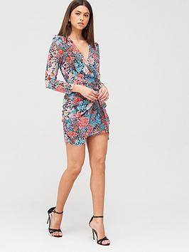 River Island River Island Floral Ruched Detail Tea Dress - Blue Picture