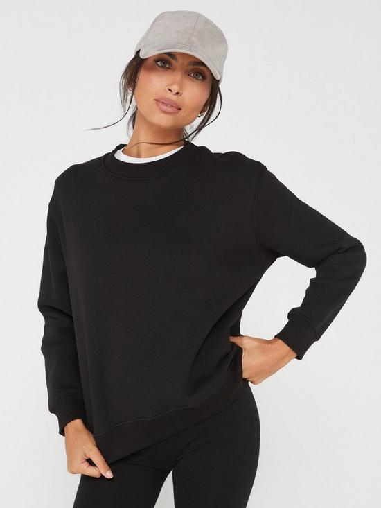 front image of everyday-the-essential-crew-neck-sweat-black