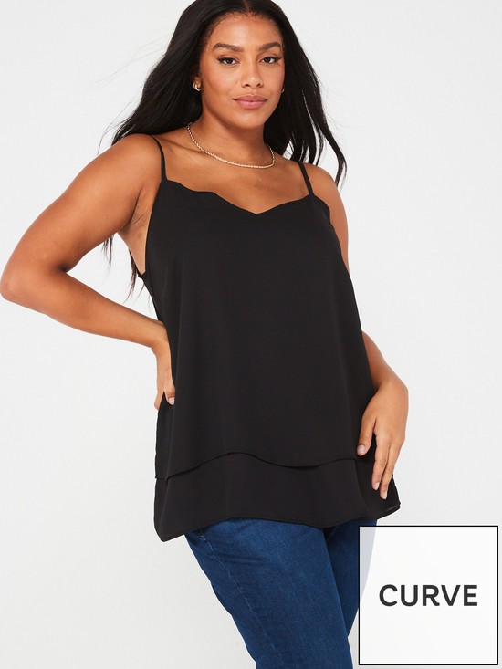 front image of v-by-very-curve-woven-cami-top-black