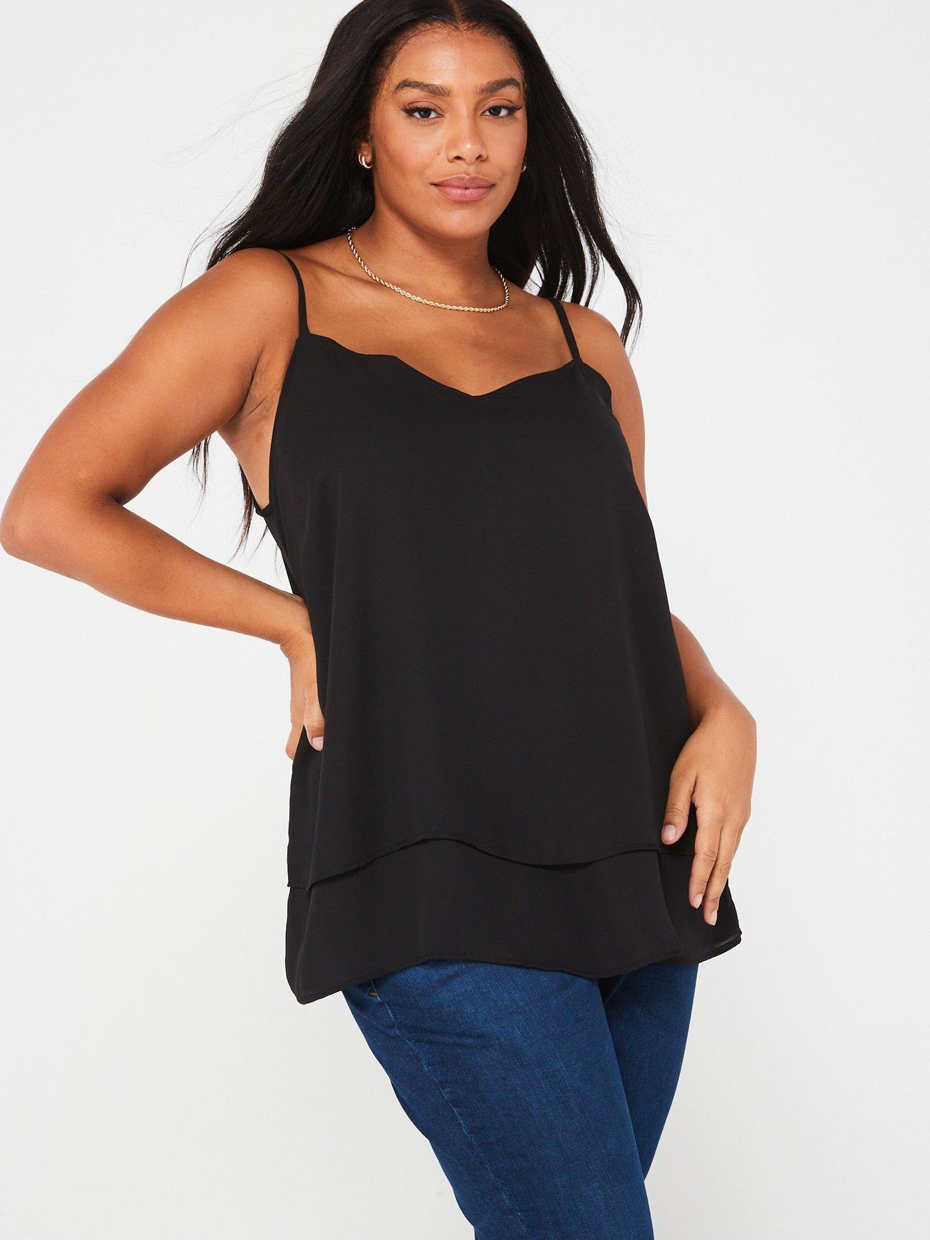Image 1 of 5 of V by Very Curve Woven Cami Top - Black