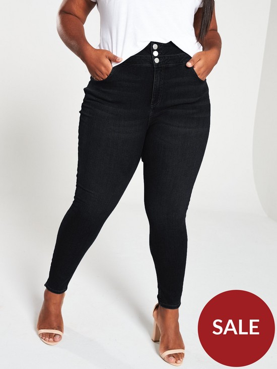 front image of v-by-very-curve-shaping-high-waisted-skinny-jean-black