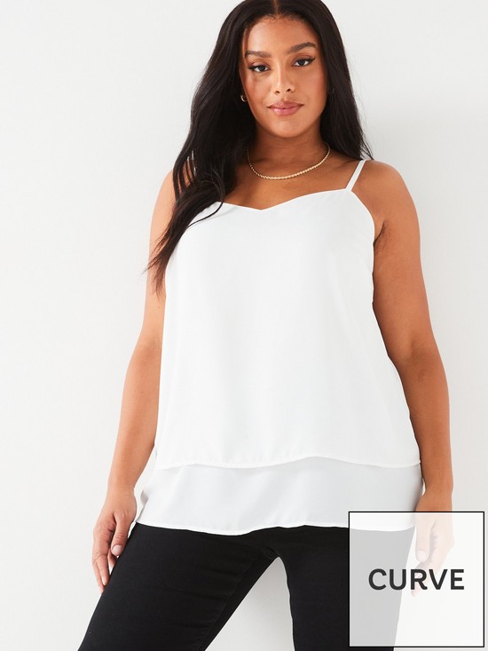 front image of v-by-very-curve-woven-cami-top-ivory