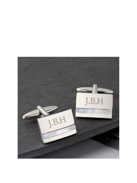 front image of personalised-mother-of-pearl-cufflinks-3-character-maximum