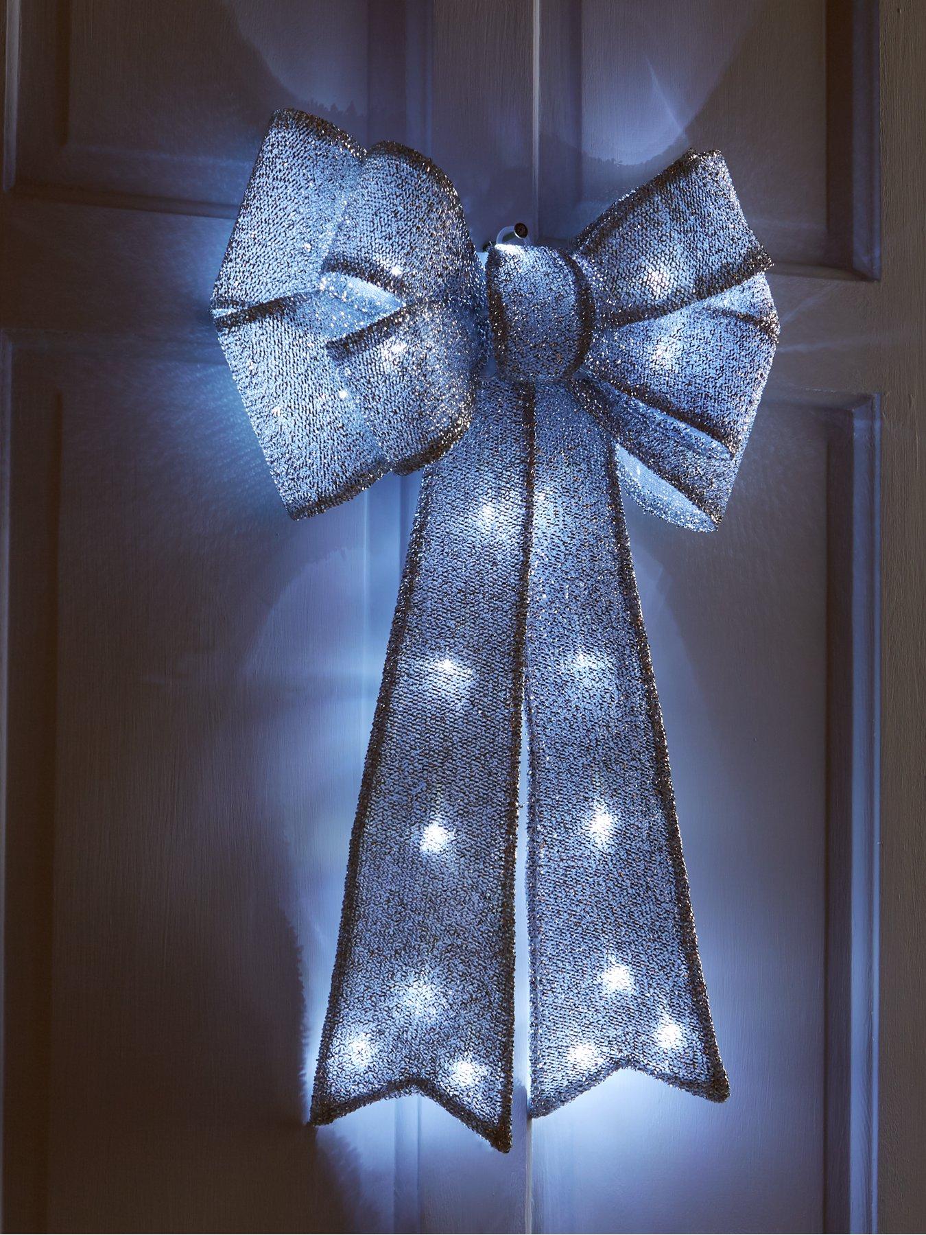 Image 1 of 4 of Battery Operated Door Bow Christmas Decoration&nbsp;- Silver
