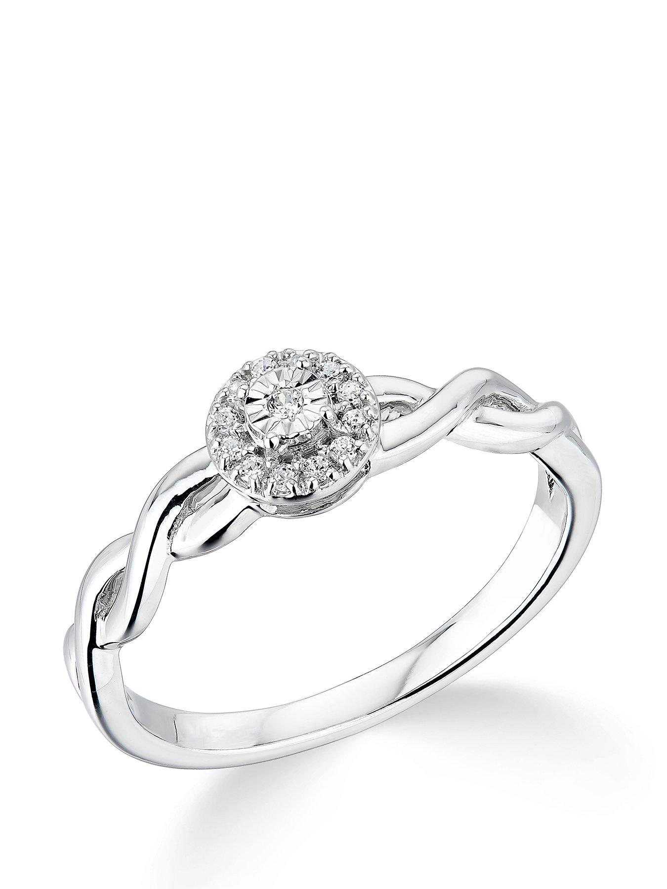 Love DIAMOND 9K White Gold 0.10ct Cluster Ring With Twisted Shoulders