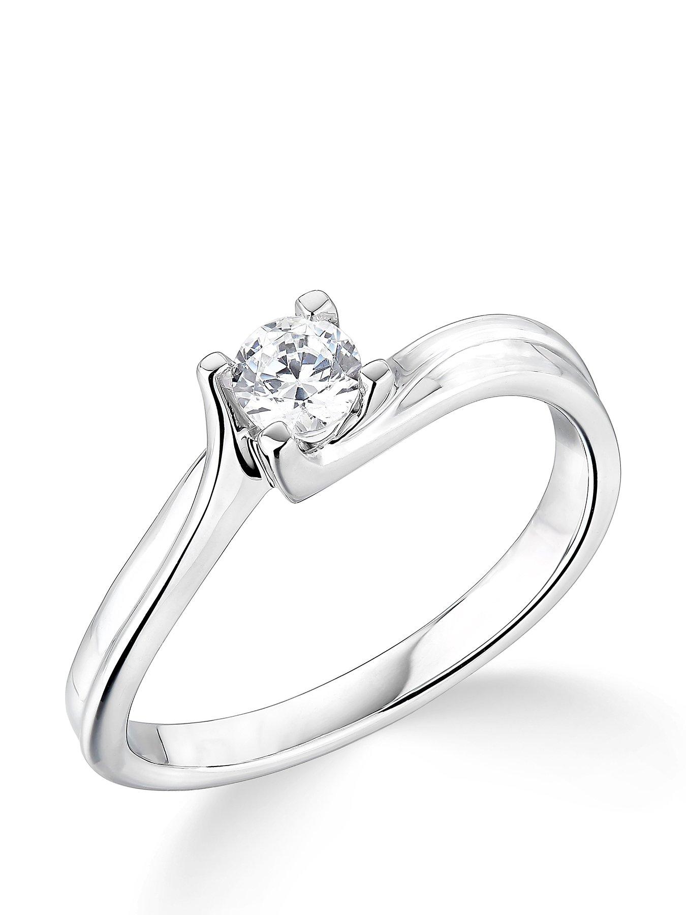 Love DIAMOND 9ct White Gold 4 Claw Twist Design 0.25ct Diamond Solitaire Ring