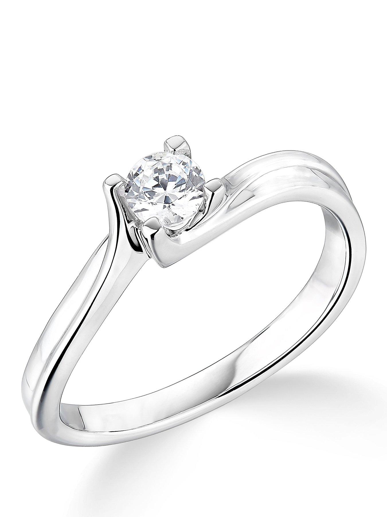 Image 1 of 4 of Love DIAMOND 9ct White Gold 4 Claw Twist Design 0.25ct Diamond Solitaire Ring