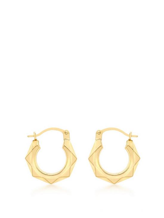 front image of love-gold-9ct-gold-small-hexagonal-hoop-earrings