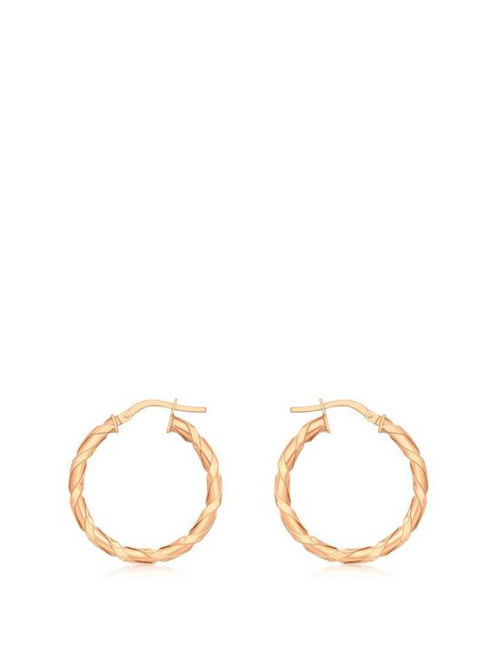 front image of love-gold-9ct-rose-gold-flat-twist-hoop-earrings