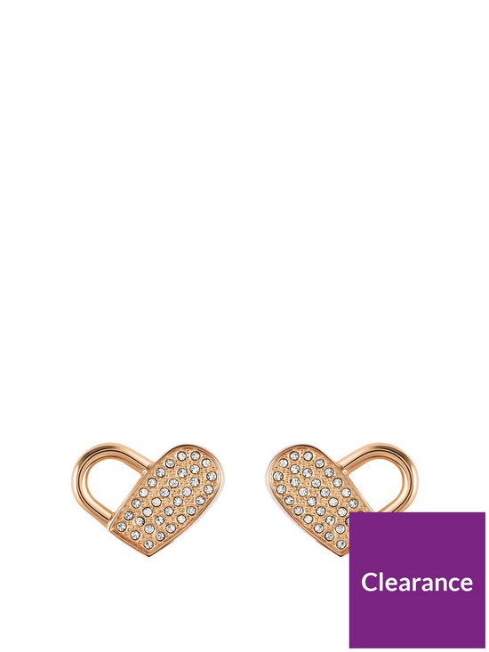 front image of boss-soulmate-heartlock-swarovski-crystal-earrings