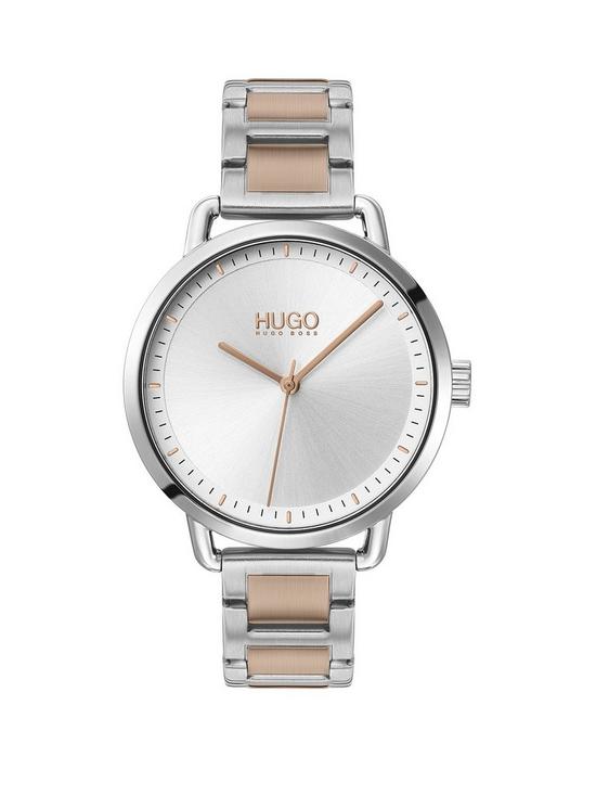 front image of hugo-mellow-stainless-steel-white-dial-bracelet-watch