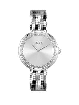 Boss  Praise Stainless Steel Mesh Strap Silver Crystal Dial Watch