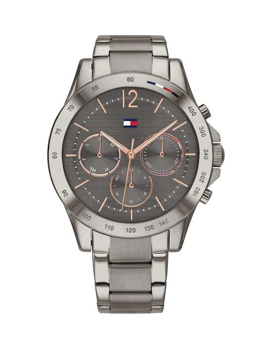 front image of tommy-hilfiger-haven-gunmetal-stainless-steel-grey-sunray-dial-ladies-watch