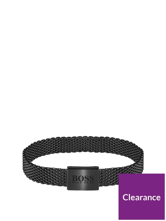 front image of boss-mesh-essentials-black-ip-mesh-bracelet