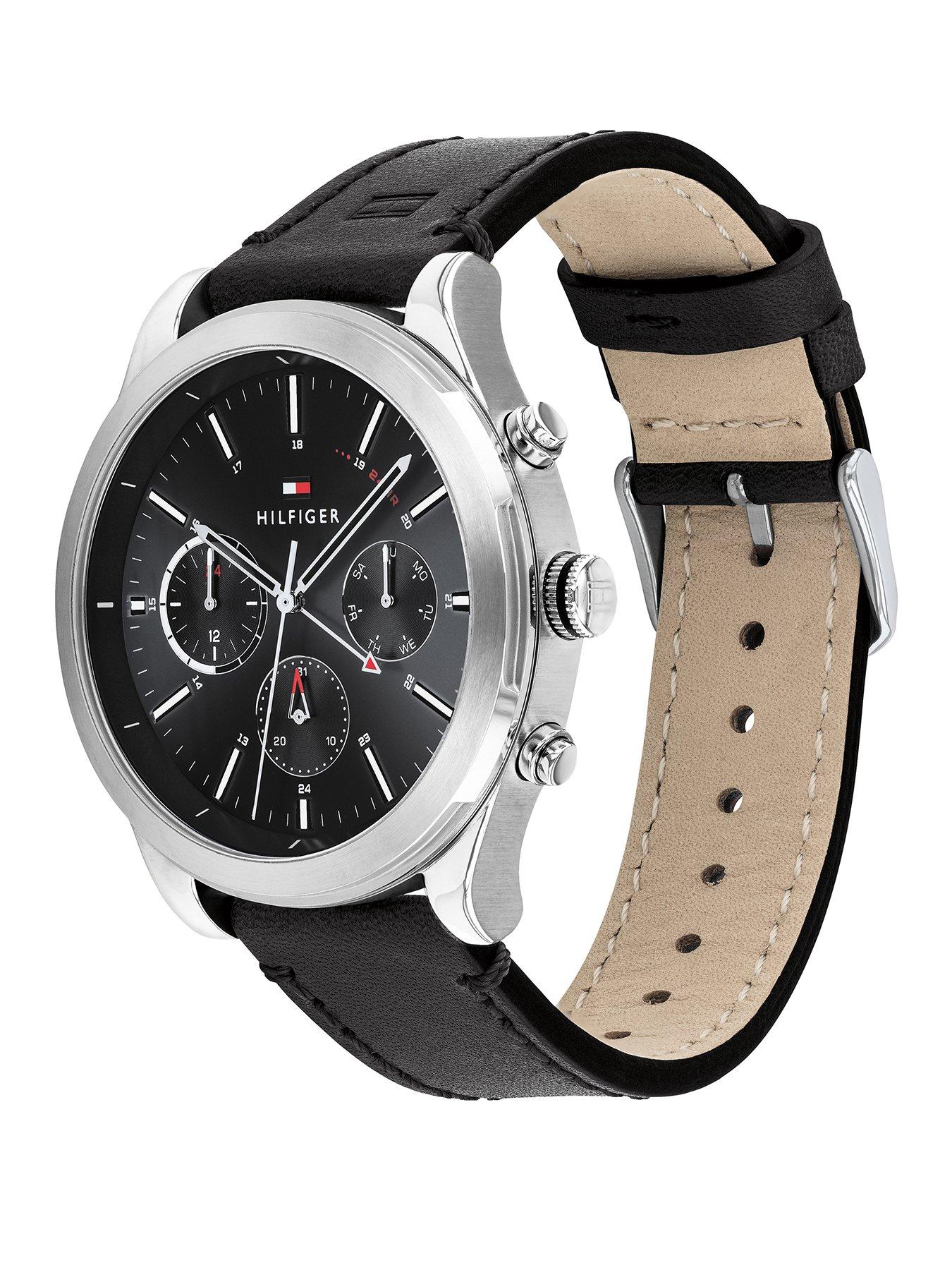 tommy hilfiger sunray black leather watch