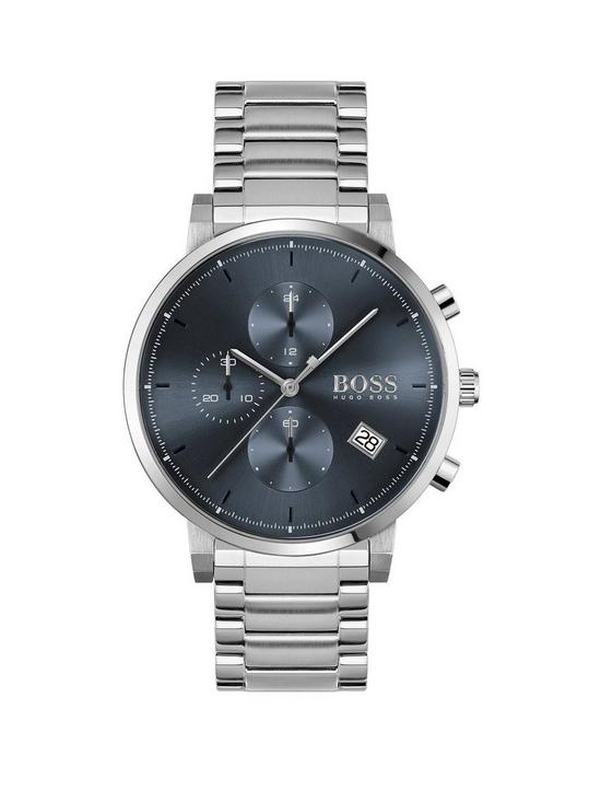 front image of boss-integrity-stainless-steel-bracelet-blue-chronograph-dial-watch