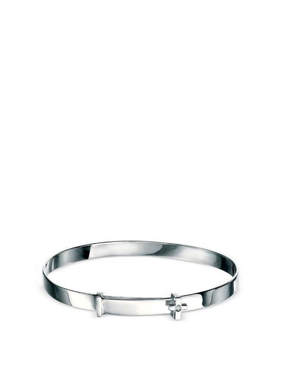 front image of d-for-diamond-sterling-silver-childrens-christening-cross-baby-bangle