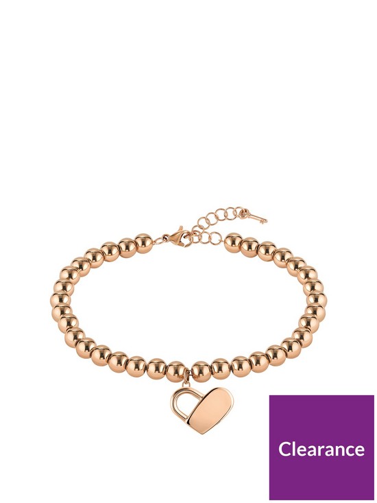 front image of boss-gold-plated-stainless-steel-beads-and-heartlock-bracelet