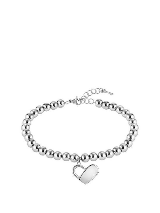 front image of boss-stainless-steel-beads-and-heartlock-bracelet