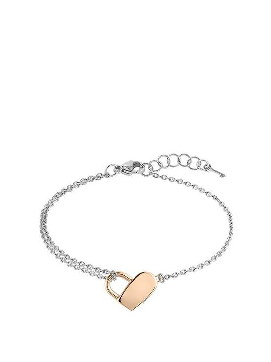 front image of boss-soulmate-gold-plated-chain-and-heartlock-bracelet