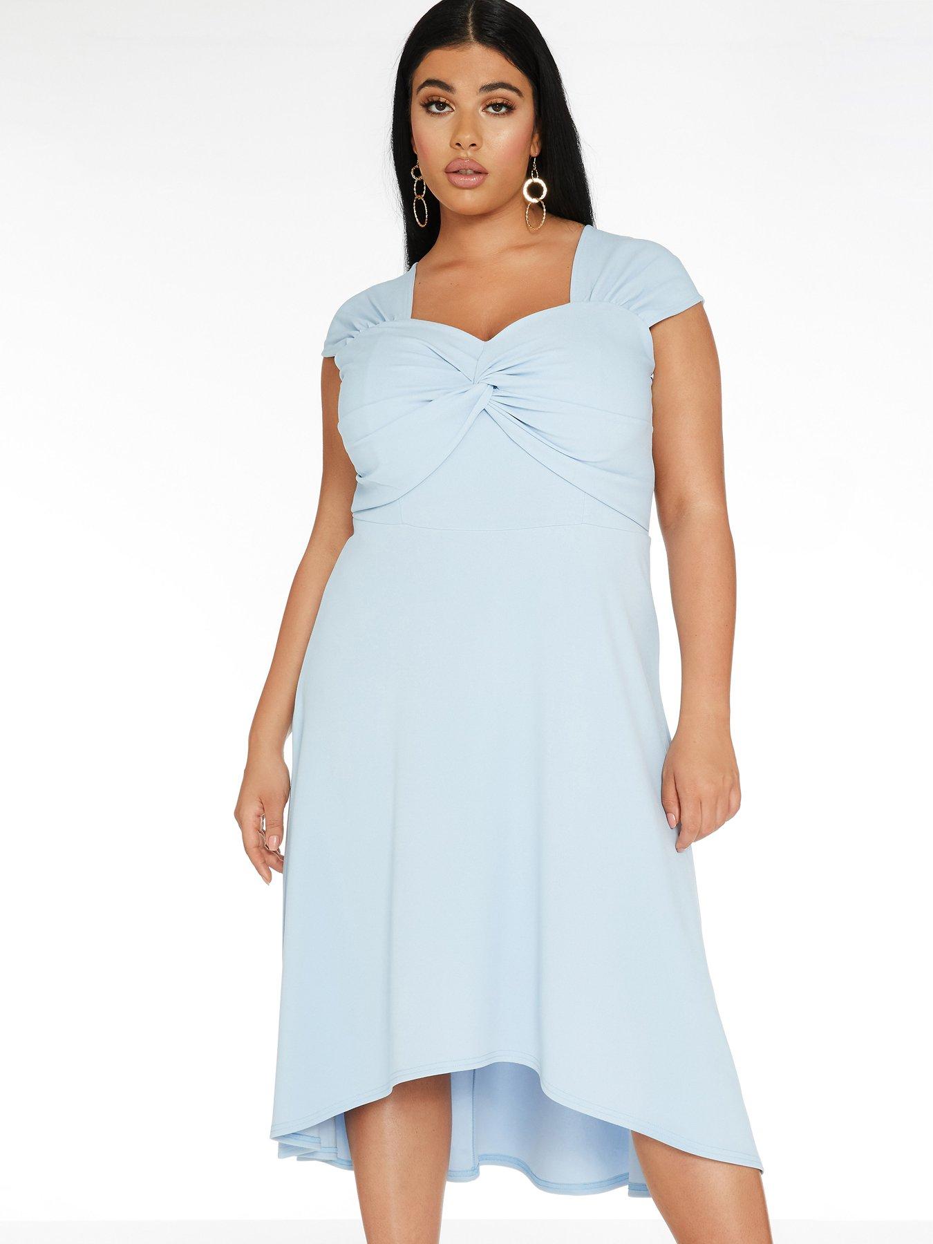 quiz blue dip hem dress
