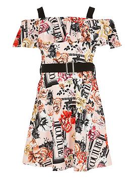 River Island River Island Girls Printed Bardot Belted Dress - Pink Picture