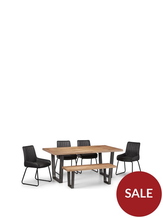 front image of julian-bowen-brooklyn-180-cm-dining-table-4-soho-chairs-bench