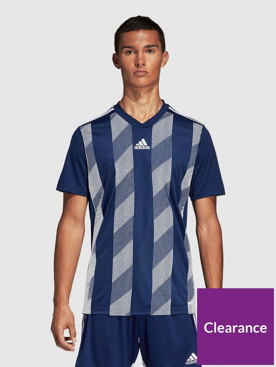 front image of adidas-striped-t-shirt-blue