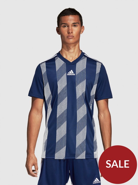 front image of adidas-striped-t-shirt-blue