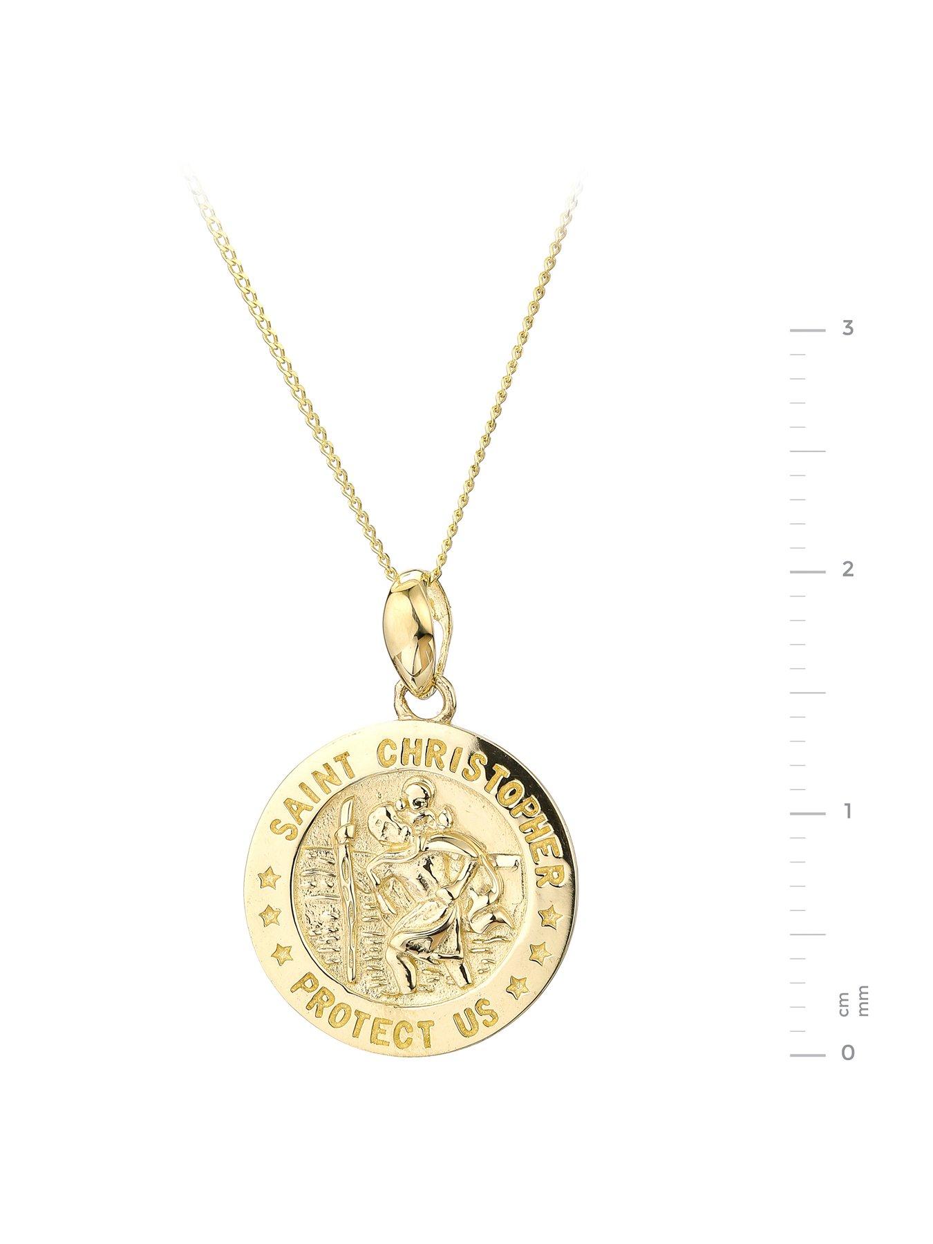  image of the-love-collection-9ct-yellow-gold-st-christopher-14mm-disc-pendant-on-18-inch-curb-chain