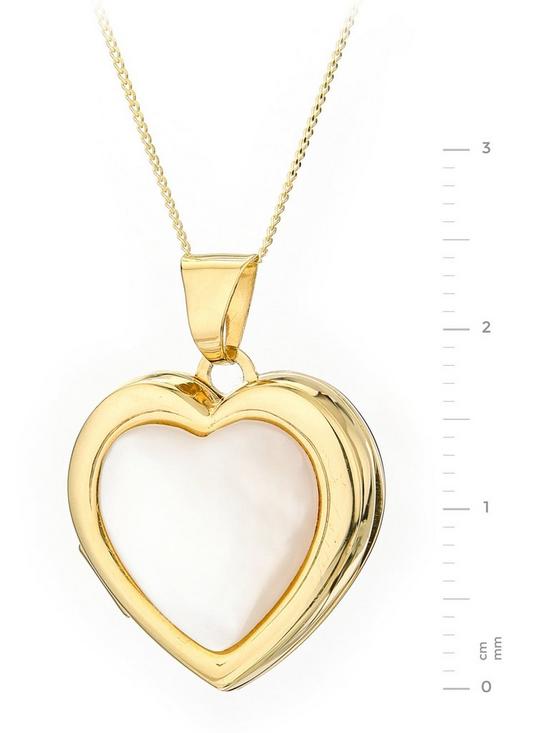 stillFront image of love-pearl-9ct-yellow-gold-white-mother-of-pearl-heart-locket-pendant-on-18-inch-curb-chain