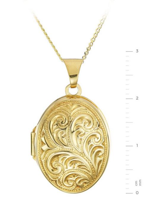 stillFront image of love-gold-9ct-yellow-gold-oval-scroll-locket-pendant-on-18-inch-mini-curb-chain
