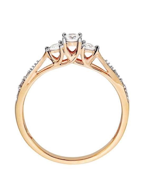 stillFront image of love-diamond-9ct-rose-gold-025ct-three-stone-diamond-ring-with-heart-detail-on-shank