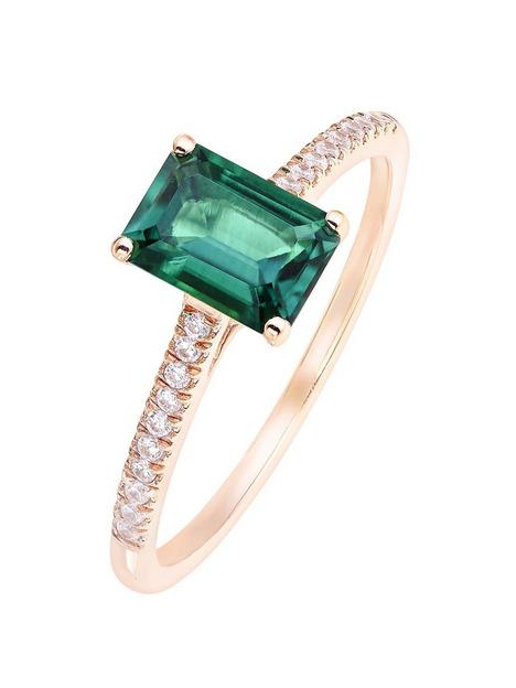 love-gem-9ct-rose-gold-octagon-created-emerald-and-009ct-diamond-ring