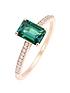  image of love-gem-9ct-rose-gold-octagon-created-emerald-and-009ct-diamond-ring
