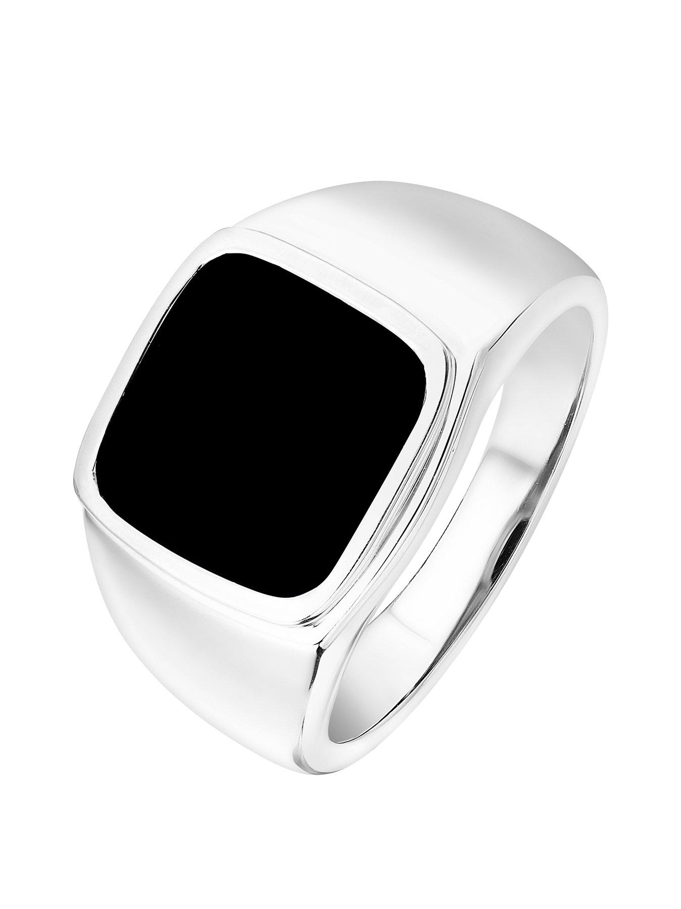 The Love Silver Collection Rhodium Plated Sterling Silver 12mm Cushion Onyx Mens Ring Littlewoods Com