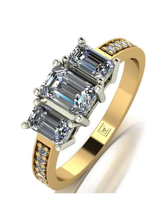 front image of moissanite-lady-lynsey-9ct-gold-120ct-shoulder-set-emerald-cut-trilogy-ring