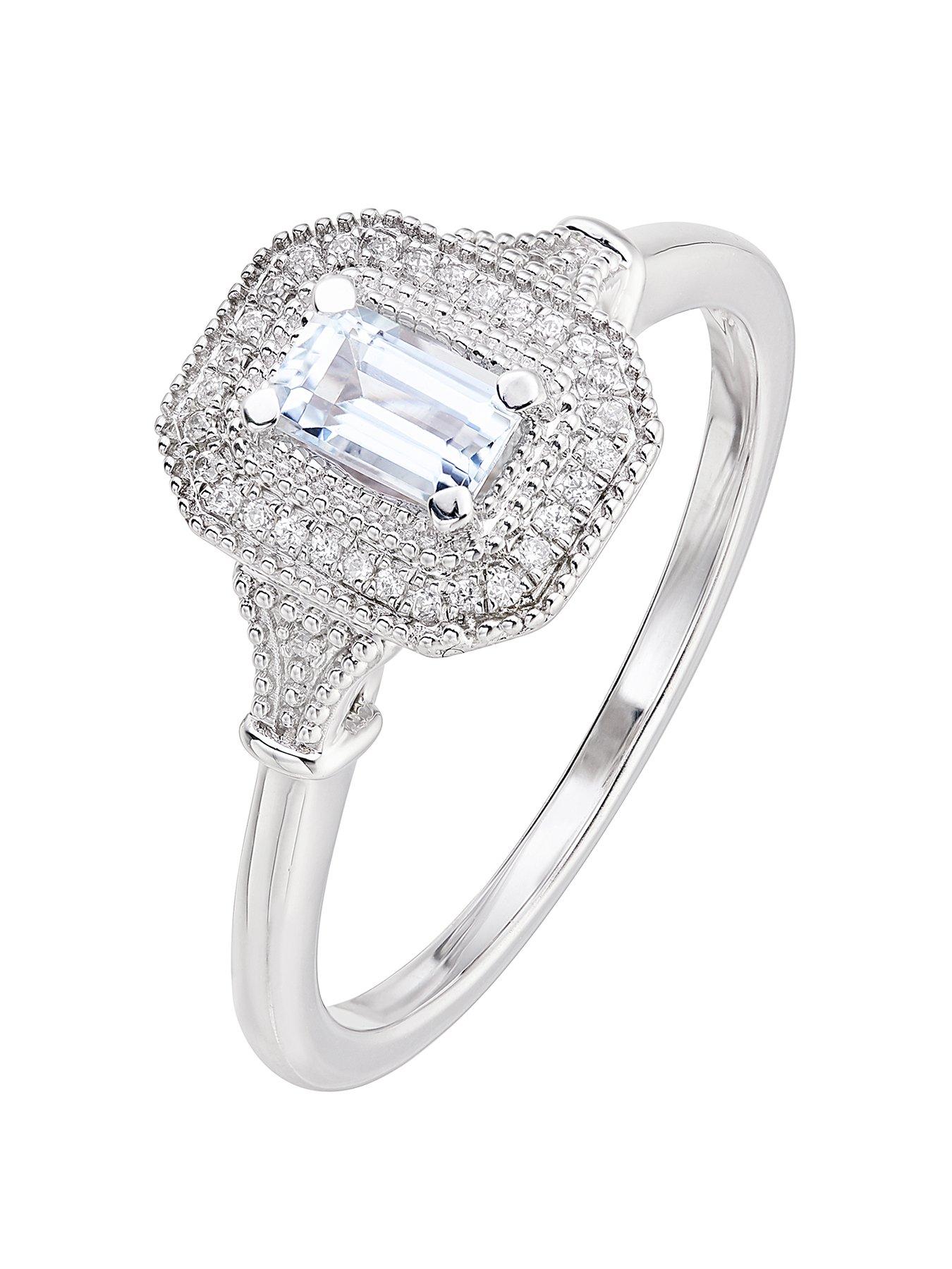 Image 1 of 5 of The Love Collection 9ct White Gold Octagon Aquamarine and Diamond Ring
