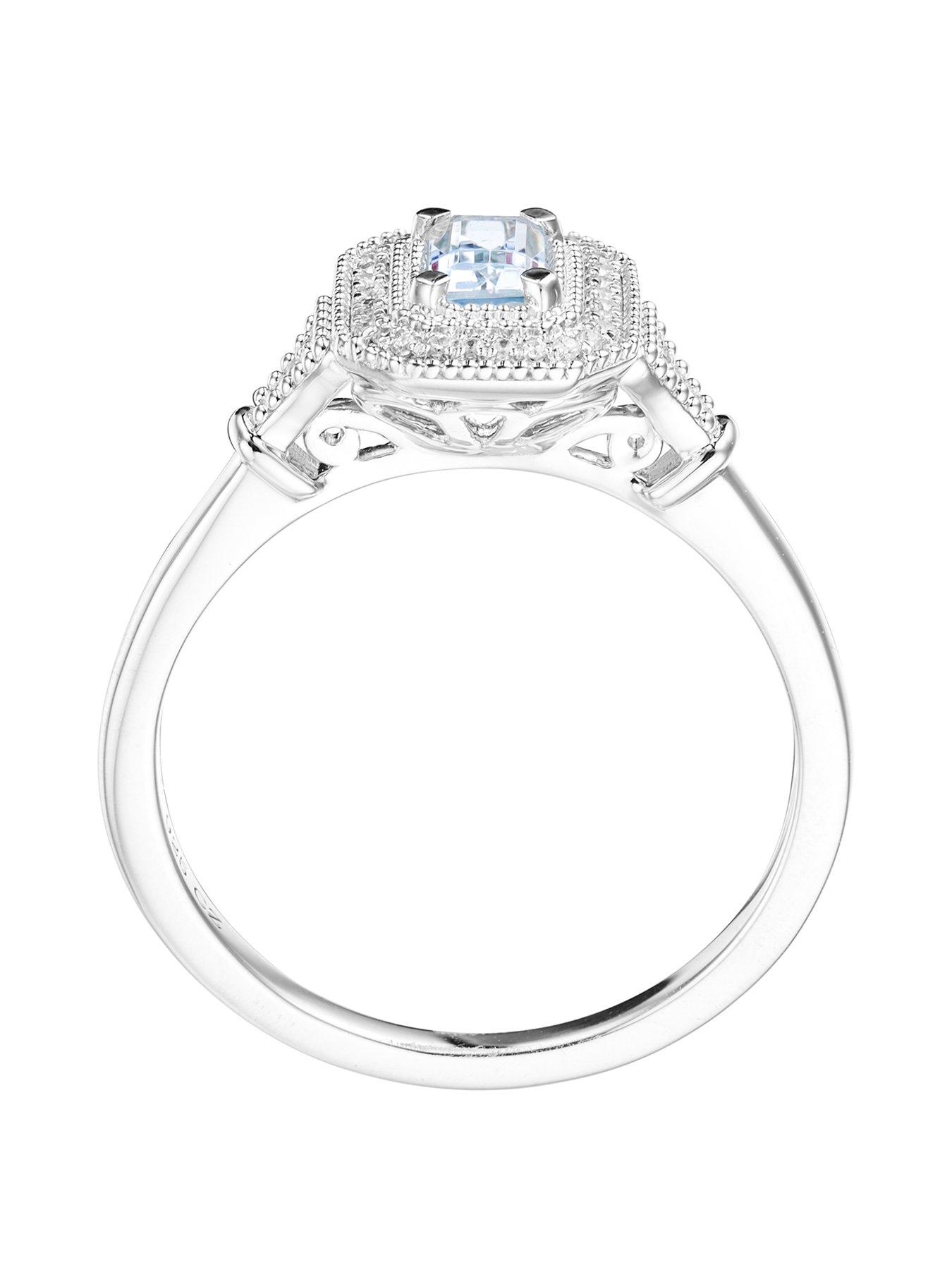 Image 2 of 5 of The Love Collection 9ct White Gold Octagon Aquamarine and Diamond Ring