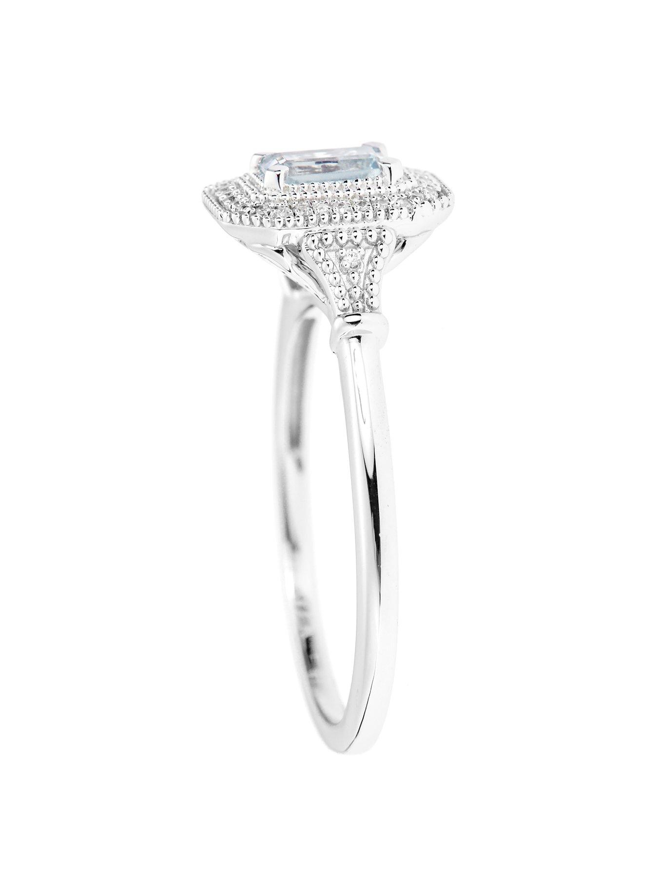 Image 3 of 5 of The Love Collection 9ct White Gold Octagon Aquamarine and Diamond Ring
