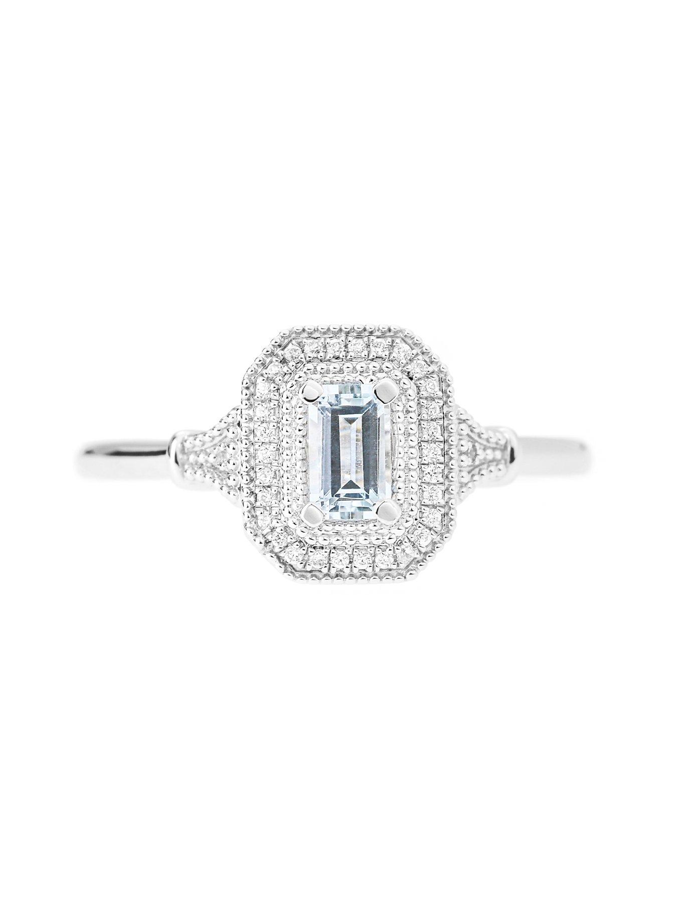 Image 4 of 5 of The Love Collection 9ct White Gold Octagon Aquamarine and Diamond Ring