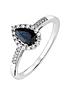  image of love-gem-9ct-white-gold-pear-blue-sapphire-and-012ct-diamond-ring