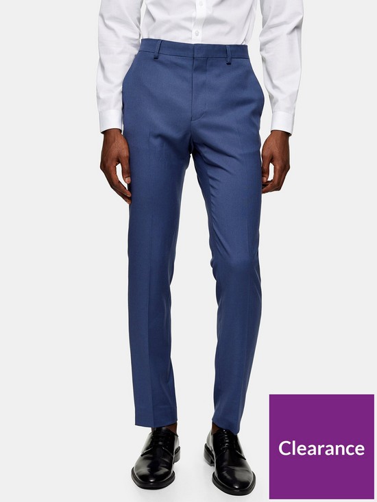 front image of topman-skinny-fit-suit-trousers-blue