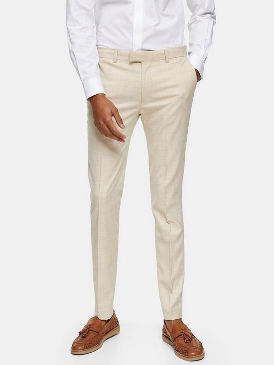 front image of topman-super-skinny-suit-trousers-stone