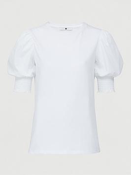 V by Very V By Very Poplin Sleeve Gathered Sleeve T-Shirt - White Picture