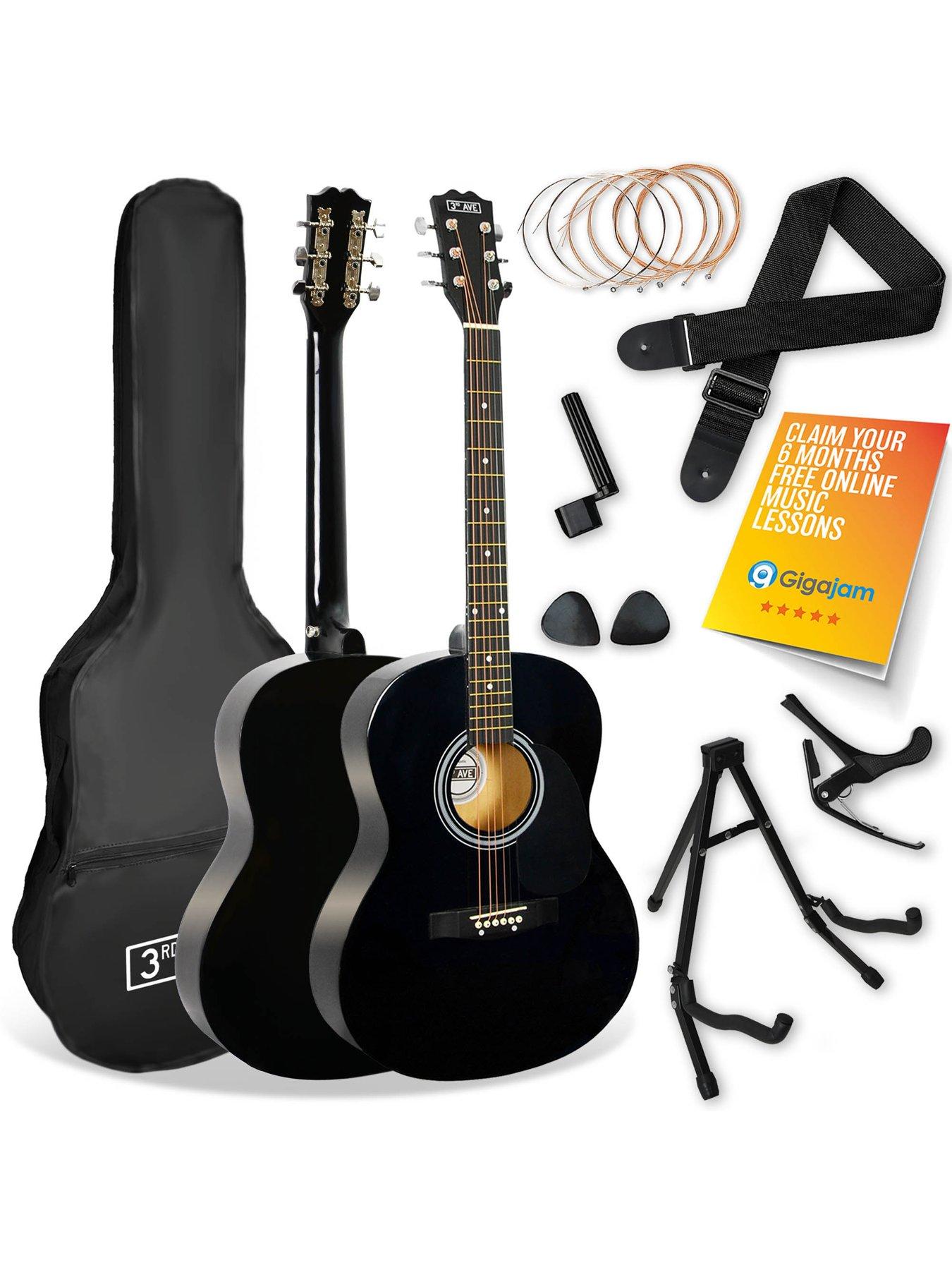 undefined Full Size 4/4 Acoustic Guitar Pack for Beginners - 6 Months FREE Lessons - Black
