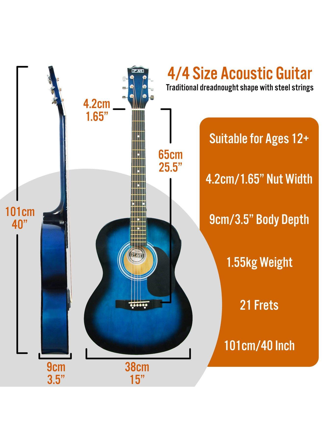 Image 2 of 5 of 3rd Avenue Full Size 4/4 Acoustic Guitar Pack for Beginners - 6 Months FREE Lessons - Blueburst